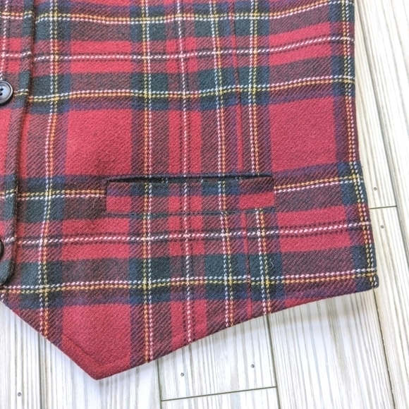 Vintage Eddie Bauer Tartan Tie Back Wool Vest in Red and Green Plaid Size Small - Picture 10 of 10